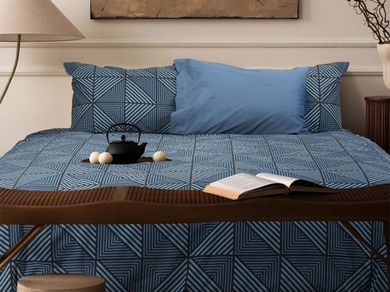Σεντόνια Prism Με Λάστιχο (Σετ 4τμχ) Petrol Madi King Size 180x230cm Βαμβάκι-Πολυέστερ