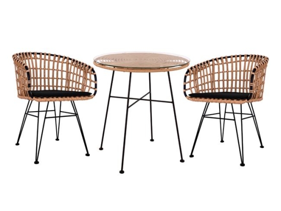 ΣΕΤ 3ΤΜΧ ALLEGRA WICKER ΜΕ ΤΡΑΠΕΖΙ Φ70Χ74Υ ΜΠΕΖ & ΜΑΥΡΟ ΧΡΩΜΑ HM10474