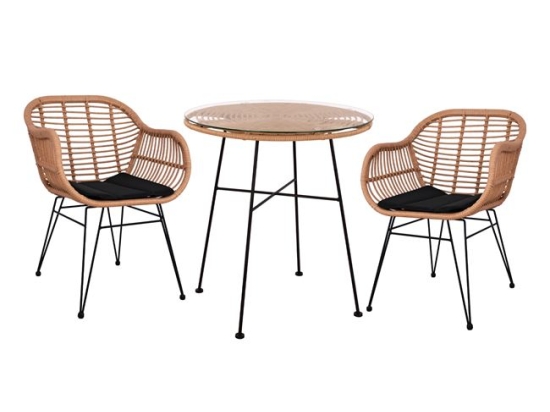 ΣΕΤ 3ΤΜΧ ALLEGRA WICKER ΜΕ ΤΡΑΠΕΖΙ Φ70Χ74Υ ΜΠΕΖ & ΜΑΥΡΟ ΧΡΩΜΑ HM10476