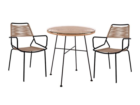 ΣΕΤ 3ΤΜΧ ALLEGRA WICKER ΜΕ ΤΡΑΠΕΖΙ Φ70Χ74Υ ΜΠΕΖ & ΜΑΥΡΟ ΧΡΩΜΑ HM10479