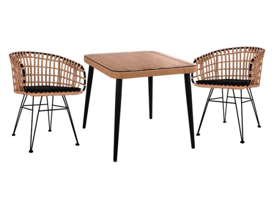 ΣΕΤ 3ΤΜΧ ALLEGRA WICKER ΜΕ ΤΡΑΠΕΖΙ 80X80Χ78Υ ΜΠΕΖ & ΜΑΥΡΟ ΧΡΩΜΑ HM10481