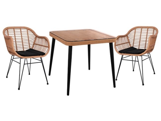 ΣΕΤ 3ΤΜΧ ALLEGRA WICKER ΜΕ ΤΡΑΠΕΖΙ 80X80Χ78Υ ΜΠΕΖ & ΜΑΥΡΟ ΧΡΩΜΑ HM10483
