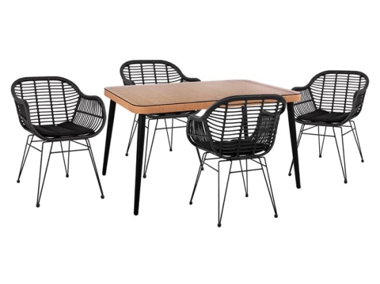 ΣΕΤ 5ΤΜΧ ALLEGRA WICKER ΜΕ ΤΡΑΠΕΖΙ 140X80Χ78Υ ΜΠΕΖ & ΜΑΥΡΟ ΧΡΩΜΑ HM10508