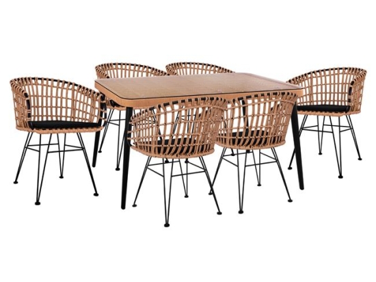 ΣΕΤ 7ΤΜΧ ALLEGRA WICKER ΜΕ ΤΡΑΠΕΖΙ 160X90X78Υ ΜΠΕΖ & ΜΑΥΡΟ ΧΡΩΜΑ HM10496