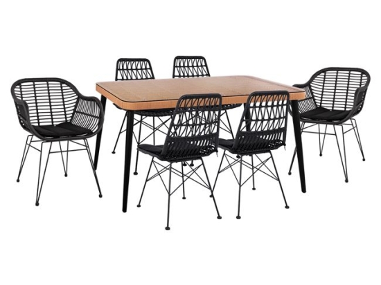 ΣΕΤ 7ΤΜΧ ALLEGRA WICKER ΜΕ ΤΡΑΠΕΖΙ 160X90X78Υ ΜΠΕΖ & ΜΑΥΡΟ ΧΡΩΜΑ HM10516