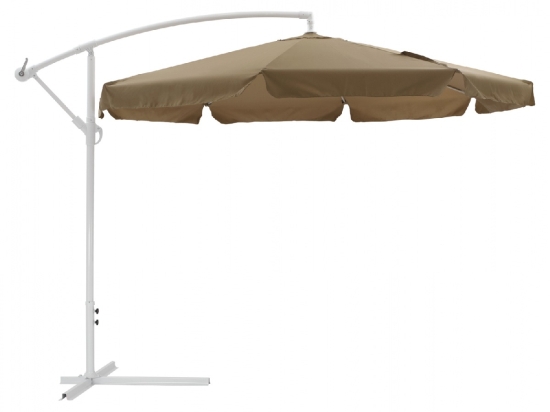 ΟΜΠΡΕΛΑ ΚΡΕΜΑΣΤΗ Φ300x240cm. NOBLE HM6008.02 ΣΤΡΟΓΓΥΛΗ ΣΕ ΒΑΣΗ ΜΕ 4 ΠΟΔΙΑ ΜΟΚΑ ΛΕΥΚΟ