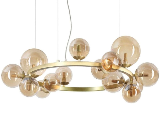 Φωτιστικό Οροφής Perlage 322797 Φ85x230cm 14xG9 15W Brass-Amber Ideal Lux