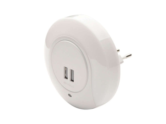 Φωτάκι Νυκτός SF78LED Led 1W Με 2 Usb Θύρες On/Off White Aca