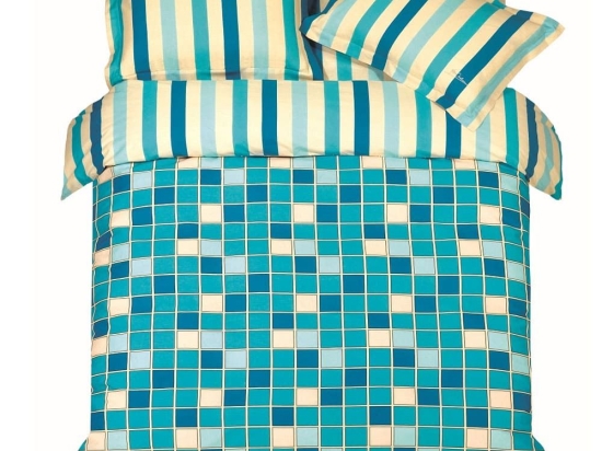 Παπλωματοθήκη Squares (Σετ 3τμχ) Blue Makis Tselios Υπέρδιπλο 220x240cm 100% Βαμβάκι