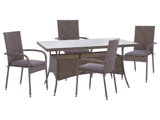 ΣΕΤ ΤΡΑΠΕΖΑΡΙΑΣ 5ΤΜΧ ΤΡΑΠ. 150Χ90 & ΠΟΛΥΘΡΟΝΕΣ WICKER RATTAN ΓΚΡΙ HM11713.01