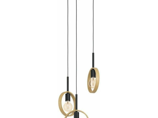 Φωτιστικό Οροφής 43551 Ipsden 3/E27 Black-Beige Eglo Μέταλλο,Ξύλο
