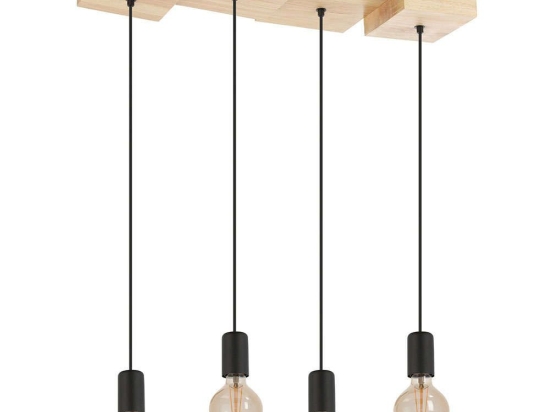 Φωτιστικό Οροφής - Ράγα Halkin 43799 72x25x110cm 4xΕ27 40W Black-Brown Eglo Ατσάλι,Ξύλο