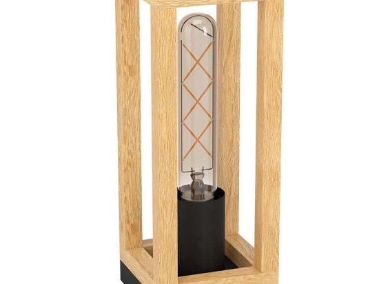 Φωτιστικό Επιτραπέζιο Nafferton 43746 10x10x28cm 1xΕ27 40W Black-Brown Eglo Ατσάλι,Ξύλο