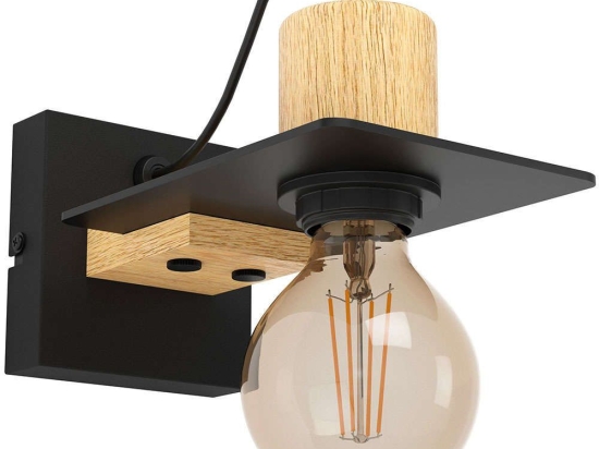 Φωτιστικό Τοίχου - Απλίκα Bramerton 43753 12x11cm 1xΕ27 40W Black-Brown Eglo Ατσάλι,Ξύλο