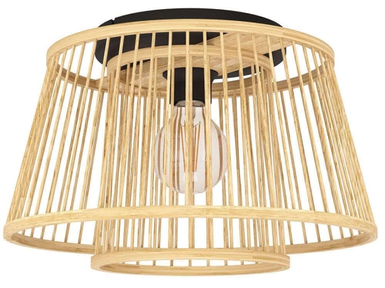 Φωτιστικό Οροφής - Πλαφονιέρα Hykeham 43851 Φ38x21cm 1xE27 40W Natural-Black Eglo Ατσάλι,Ξύλο