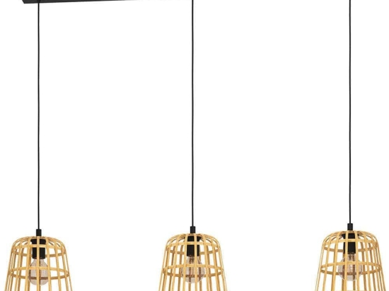 Φωτιστικό Οροφής - Ράγα Montezuelo 390153 129x24x150cm 3xE27 40W Natural-Black Eglo Ατσάλι,Ξύλο