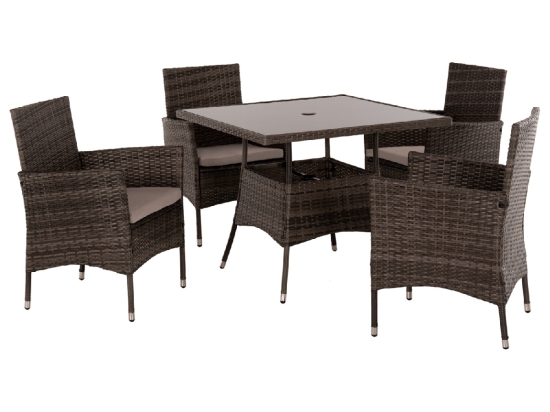 ΣΕΤ ΤΡΑΠΕΖΑΡΙΑΣ ΕΞΩΤ.ΧΩΡΟΥ 5ΤΜΧ HM5965 ΚΑΦΕ RATTAN-ΜΕΤΑΛΛΙΚΟΣ ΣΚΕΛΕΤΟΣ-ΓΥΑΛΙΝΗ ΕΠΙΦΑΝΕΙΑ