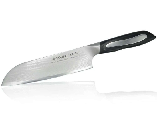 Μαχαίρι Santoku Flash FF-SA180 18cm Από Δαμασκηνό Ατσάλι Silver-Black Tojiro Ανοξείδωτο Ατσάλι