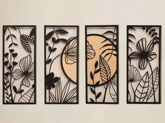 Διακοσμητικό Τοίχου Ginkgo Wood (Σετ 4Τμχ) 507ATP1146 29x68cm Beige-Black Wallity Ατσάλι