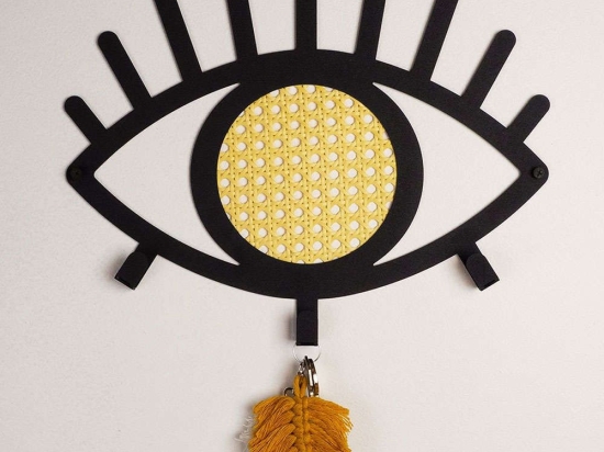 Κρεμάστρα Τοίχου 3 Θέσεων Rattan Eyes 620ATP1116 35x30cm Natural-Black Aberto Design Rattan,Ατσάλι