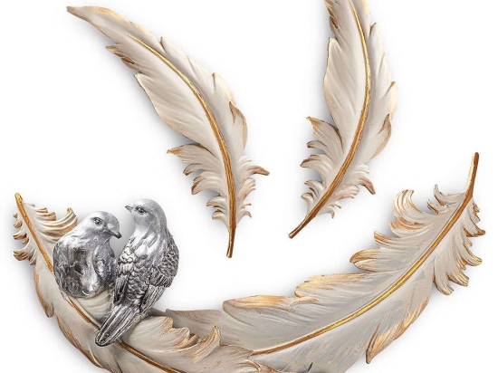 Διακοσμητικό Τοίχου Love Birds 565TNL1183 41x4x21/26x2x8cm Cream-Gold Aberto Design Πολυέστερ