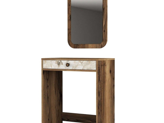 Τουαλέτα Με Καθρέπτη Lizbon 845HCT5372 70x40x84,7/51x2x76,5cm Marble Effect White-Walnut