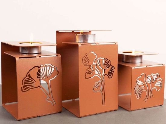 Κηροπήγιο Για Ρεσώ Ginkgo (Σετ 3Τμχ) 620ATP1106 7,5x9/7,5x11/7,5x13cm Red Aberto Design Ατσάλι