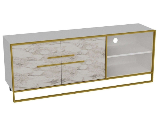 Έπιπλο Τηλεόρασης Polka 875ZNA3059 160x38,5x56,6cm Marble Effect White-Gold