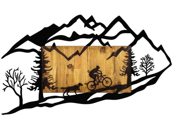 Διακοσμητικό Τοίχου Riding In Nature 899SKL2176 110x3x65cm Black-Walnut Wallity Μέταλλο,Ξύλο