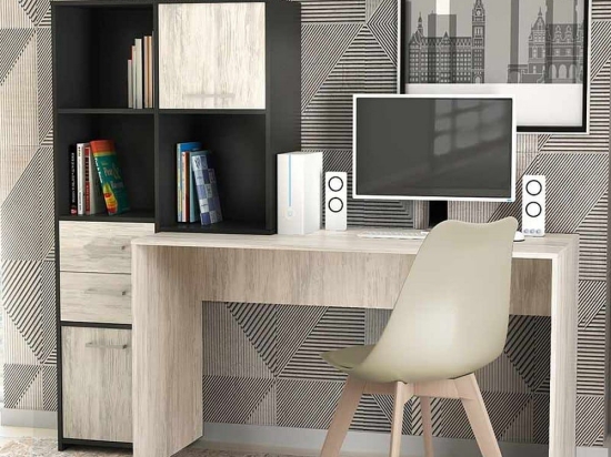 Γραφείο Εργασίας Aurelio 204675 Με Βιβλιοθήκη 170x35/60x76/151cm Anthracite - White Grey