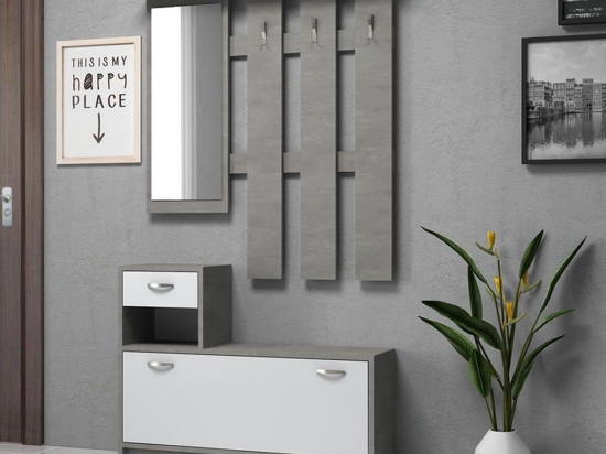 Έπιπλο Εισόδου Raynold 192545 Με Καθρέφτη 100x30x180cm Grey Cement - White