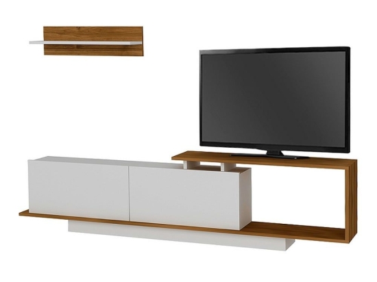 Έπιπλο Tηλεόρασης Novara 212807 Με Ράφι 180x29,6x45cm White - Walnut Μελαμίνη