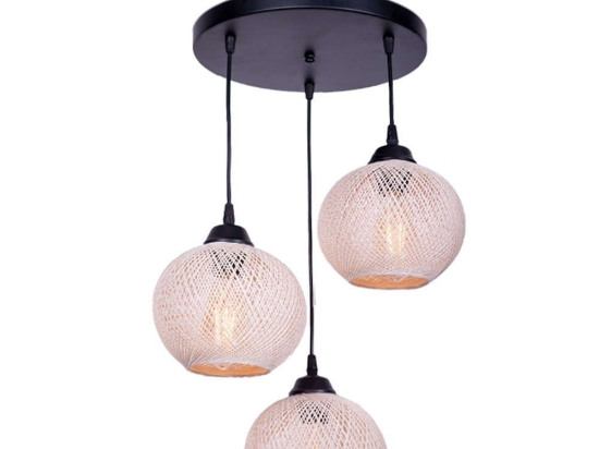 Φωτιστικό Οροφής Riordan 0207385 30x30x65cm 3xE27 60W Black-Beige Megapap Σχοινί,Μέταλλο
