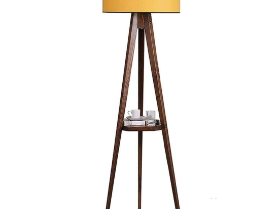 Φωτιστικό Δαπέδου Parry 0124923 45x24x153cm 1xE27 60W Walnut-Mustard Megapap Ξύλο,Ύφασμα