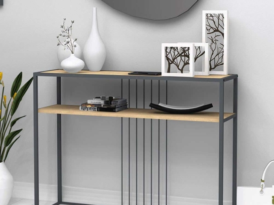 Κονσόλα Kary 0192551 120x33x90cm Oak Μελαμίνη,Μέταλλο