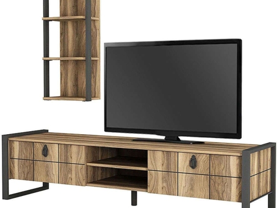Σύνθεση Τηλεόρασης Ursula 0212779 184,5x34x45cm Walnut-Black