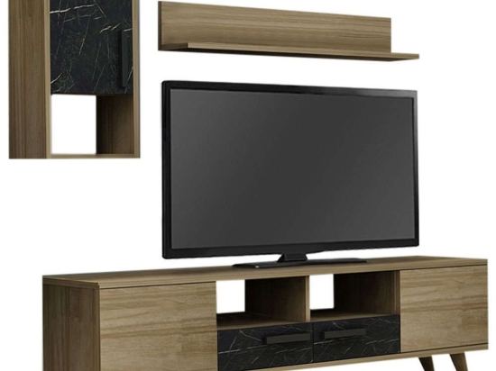 Σύνθεση Τηλεόρασης Vinci 0212896 140x29,5x46cm Marble Black-Oak