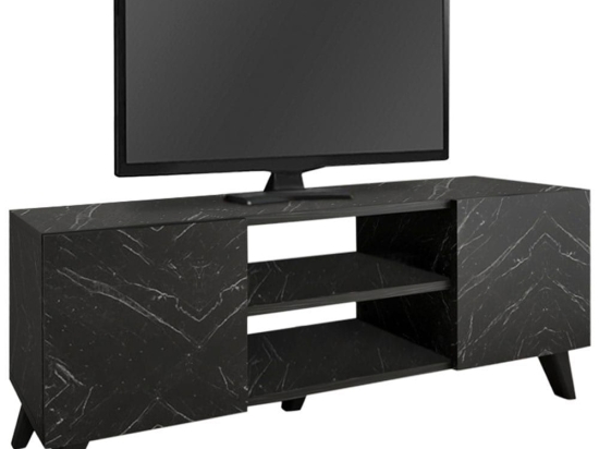 Έπιπλο Τηλεόρασης Evelyn 0226185 140x35x46cm Marble Effect Black