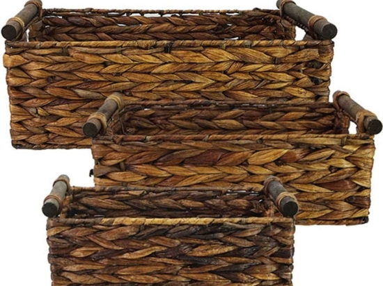 Καλάθια (Σετ 3Τμχ) 05-00-19235 40x30x14/35x25x12/30x20x10cm Brown Marhome Ξύλο,Ψάθα