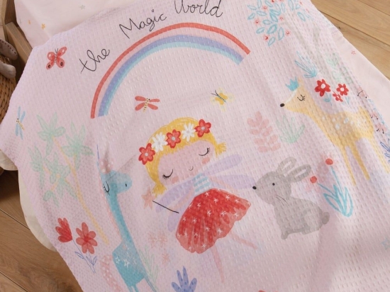 Κουβέρτα Βρεφική Πικέ Magic World Pink Nef-Nef Κούνιας 110x150cm 100% Βαμβάκι