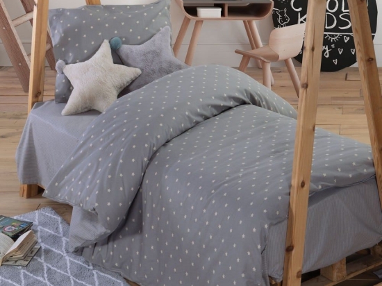 Σεντόνια Παιδικά Precious (Σετ 3τμχ) Grey Nef-Nef Μονό 160x260cm 100% Βαμβάκι