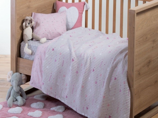 Κουβέρτα Βρεφική Πικέ Hugs & Kisses Girl Grey Nef-Nef Αγκαλιάς 110x150cm 100% Βαμβάκι