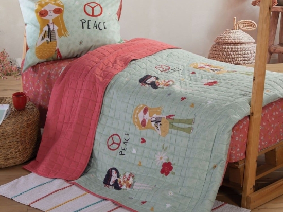 Κουβερλί Παιδικό Love & Peace Mint Nef-Nef Μονό 180x220cm Microfiber-Polyester
