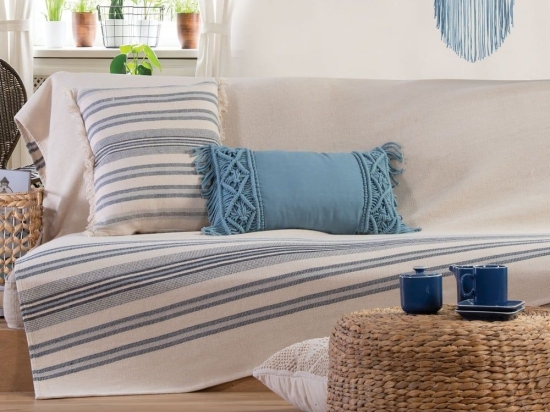 Ριχτάρι Miles White-Blue Nef-Nef Διθέσιο 180x250cm 100% Βαμβάκι