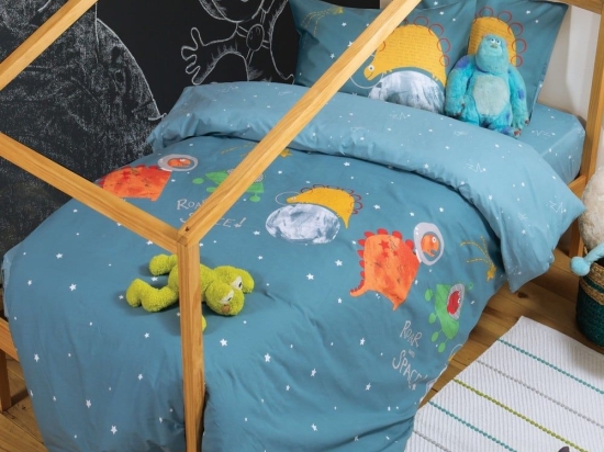Σεντόνια Παιδικά Roar Into Space (Σετ 3τμχ) Blue Nef-Nef Μονό 170x260cm 100% Βαμβάκι
