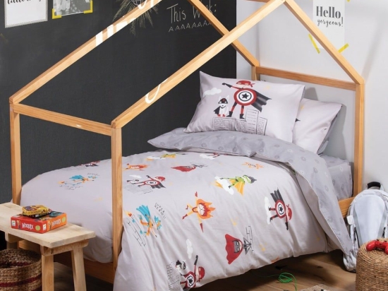 Σεντόνια Παιδικά Hero (Σετ 3τμχ) Grey Nef-Nef Μονό 170x260cm 100% Βαμβάκι