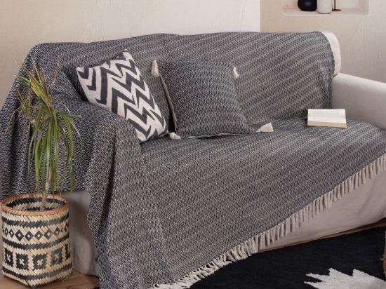 Ριχτάρι Zackren Black-Natural Nef-Nef Τριθέσιο 180x300cm Βαμβάκι-Πολυέστερ