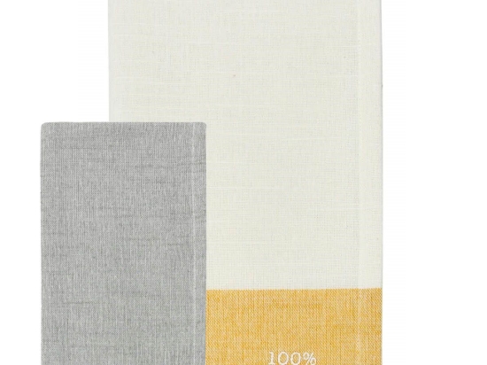 Amo la Casa Σετ 2 Τεμ Πετσέτες Κουζίνας 45X65 - Bio Cotton Κίτρινο/Γκρι