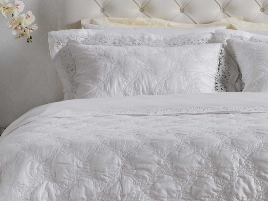 Κουβερτόριο Σετ 3 Τεμ. Clelia White Kentia Υπέρδιπλο 220x240cm 100% Βαμβακοσατέν