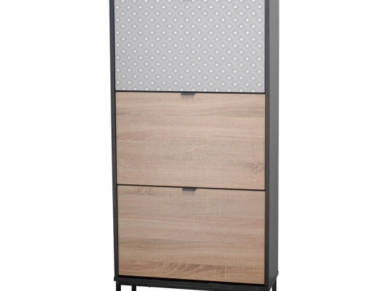 Παπουτσοθήκη Rombus Black Sonoma Με Pattern 60x23xH120cm 10-0015 Μοριοσανίδα, Μέταλλο
